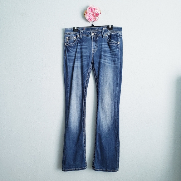 Miss Me Dark Wash Relaxed Boot Rhinestone Jeans - Picture 2 of 10